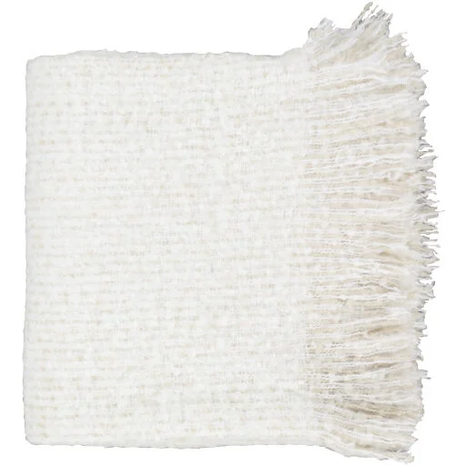 Tonal White Soft Modern Throw with Fringe