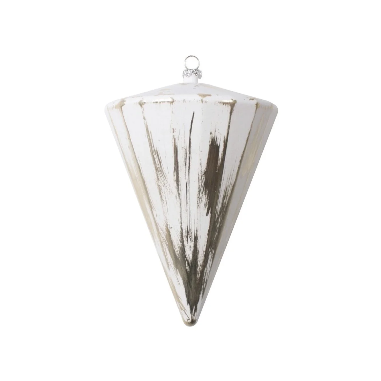 Brushed Champagne and Ivory Plastic Cone Modern Ornament