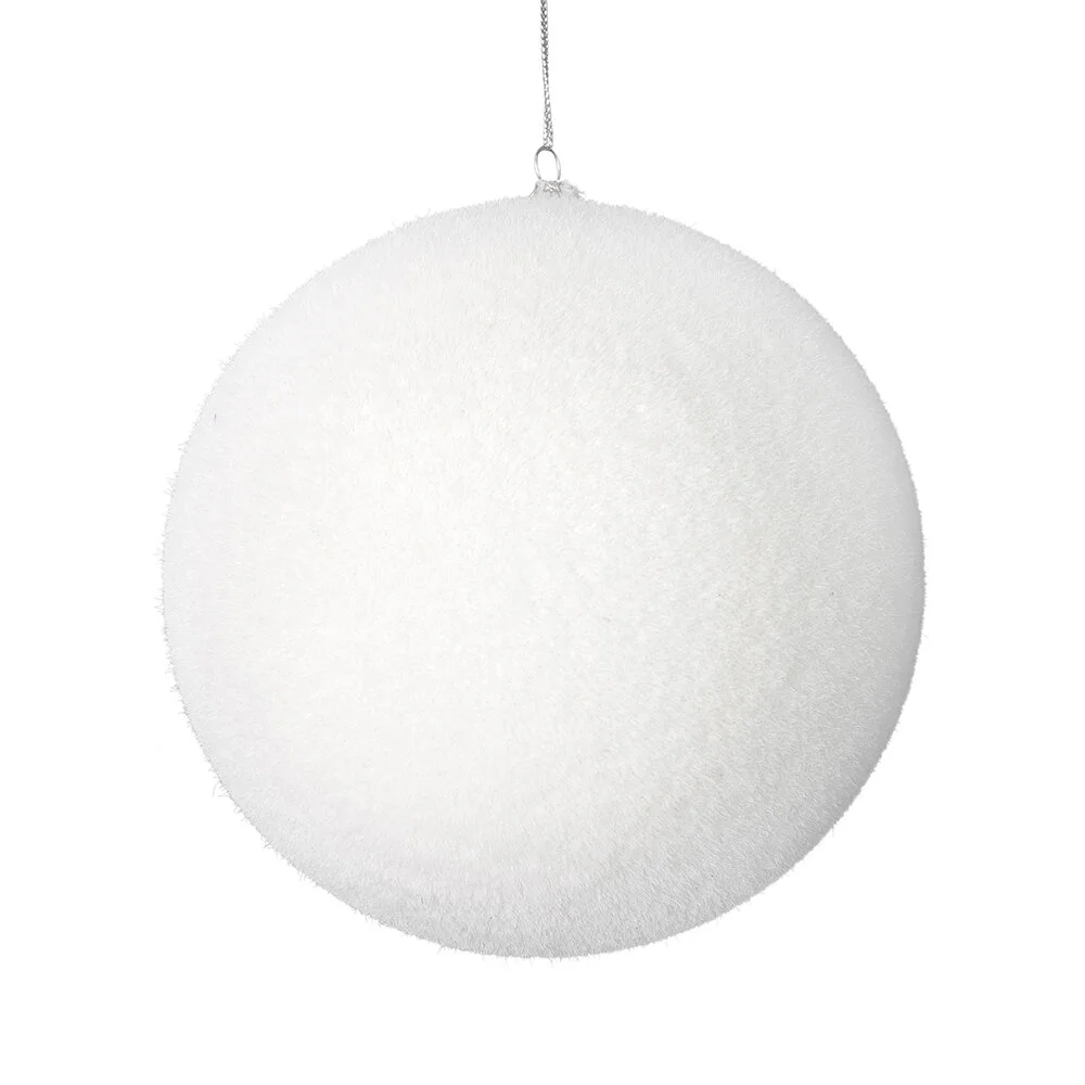 White Flocked Snowball Ball Ornament