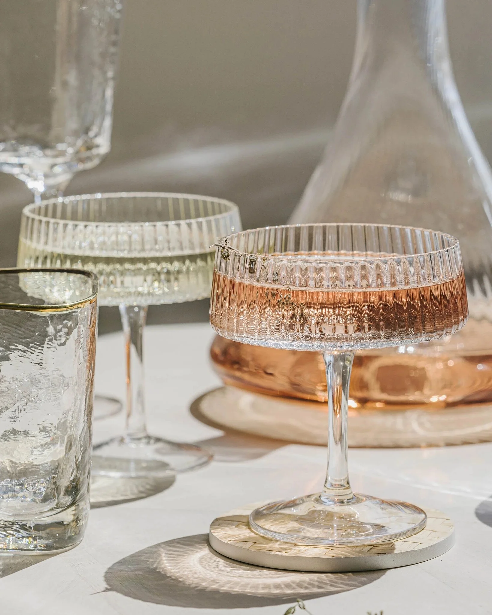 Fluted Textured Ribbed Trend Rose Champagne Coupe Glass Deco Party Set