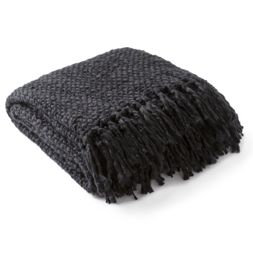Modern Black Woven Throw Fringe