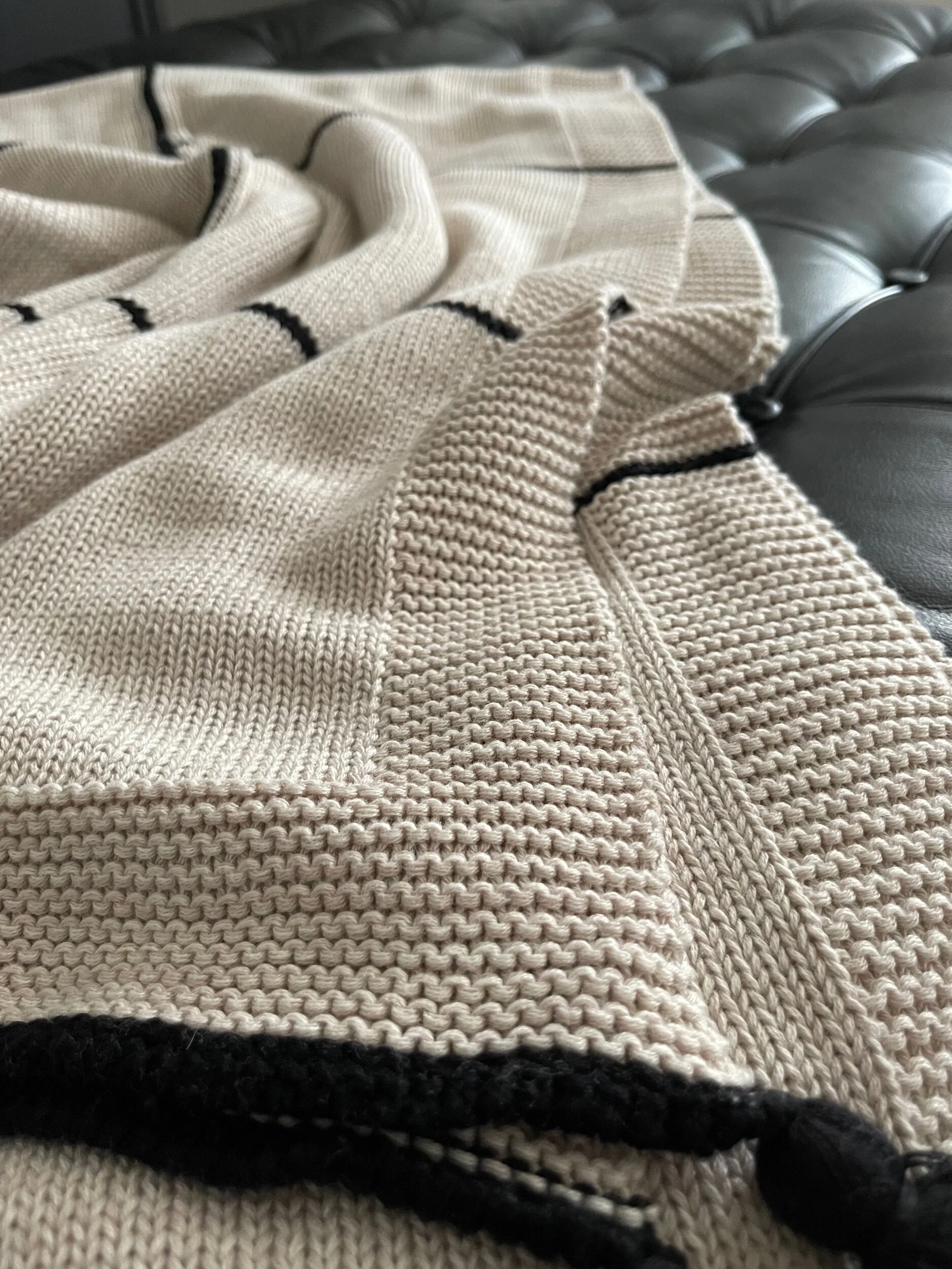 Fleck Beige Black Striped Knitted Throw Tassels Styled