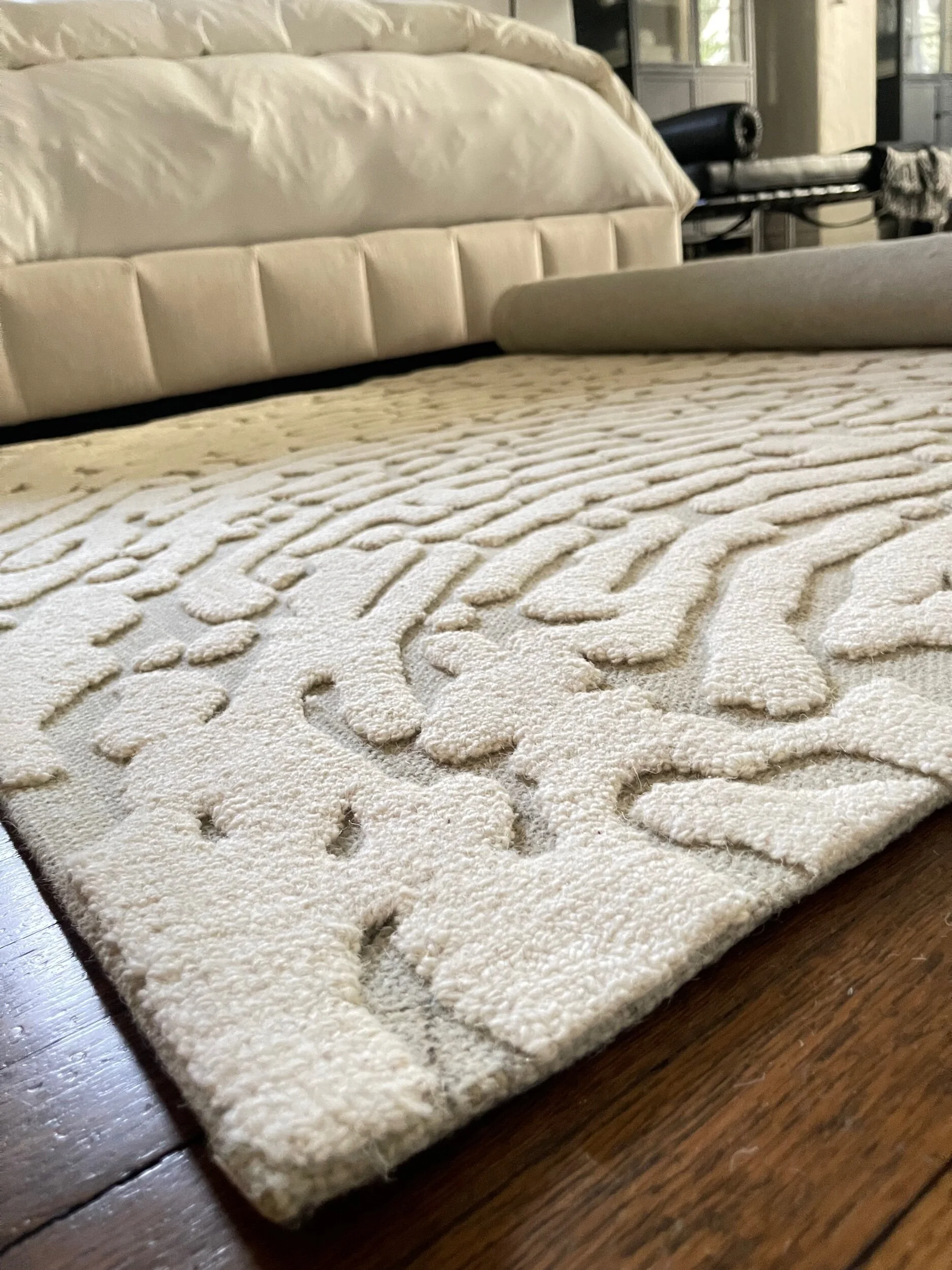 Ivory Taupe Abstract Hand Tufted Low Pile Area Rug Bedroom