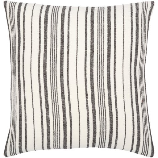 Black and White Wide Stripe Linen Throw Pillow Button Back
