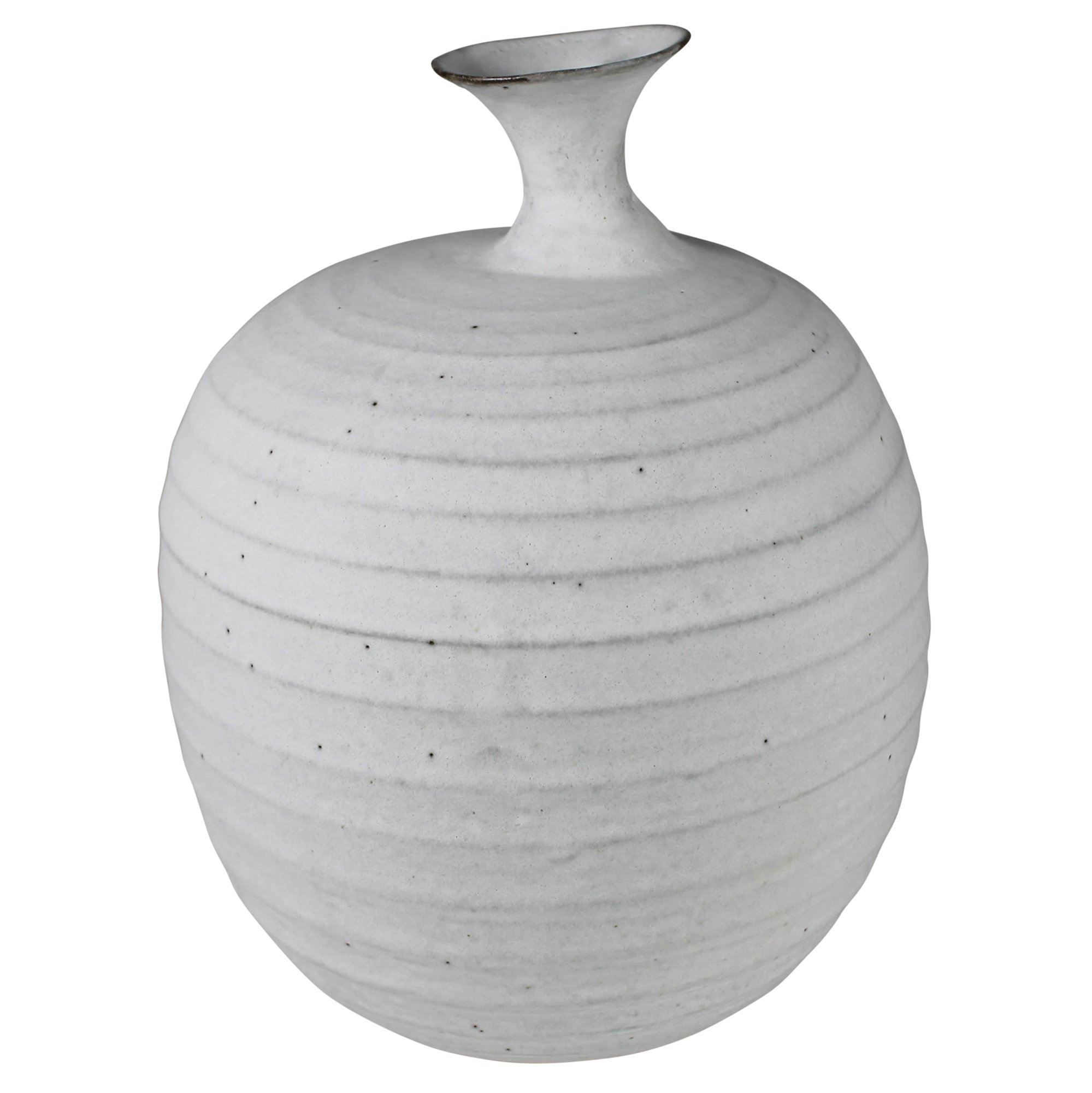 Handmade Decor Ceramic Matte White Offset Vase Flared Neck