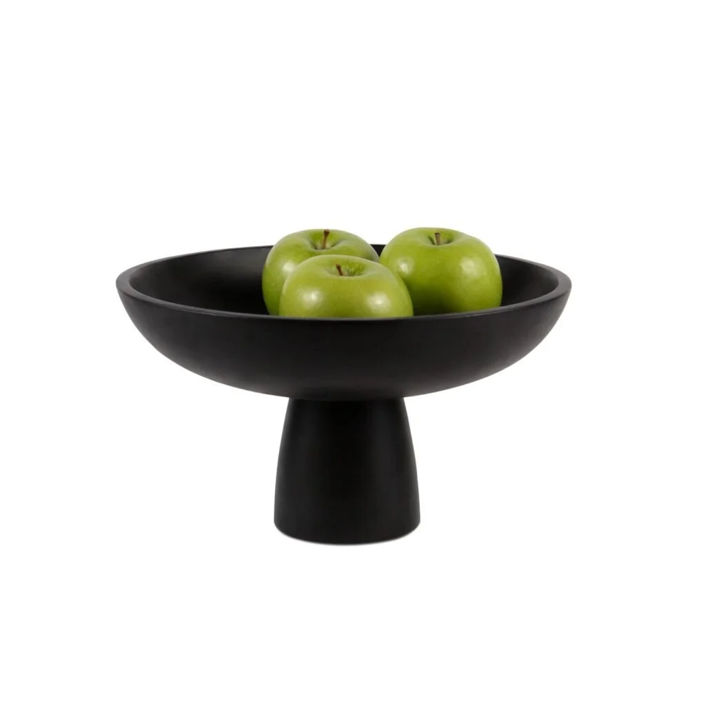 Jet Black High Footed Designer Polished Marble Decor Bowl