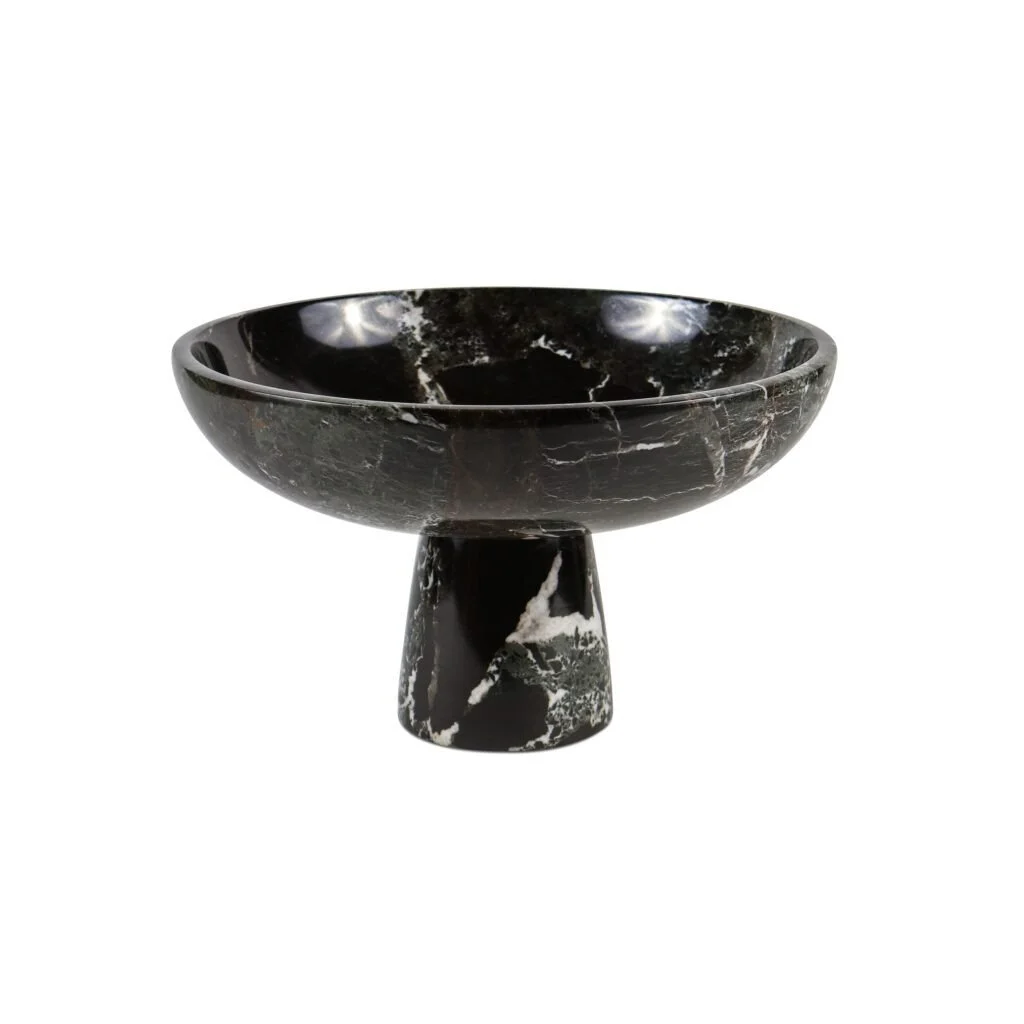 Black Zebra High Footed Designer Polished Marble Decor Bowl