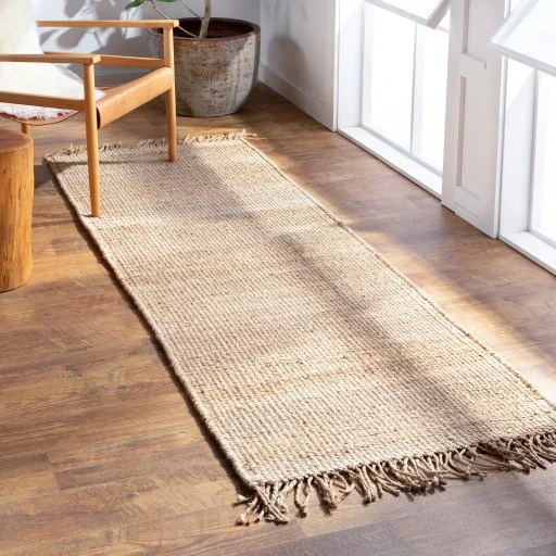 Bleached Natural Jute Fringe Area Hallway Runner