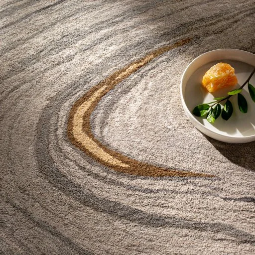 Marbled Neutral Wool Rug Mustard Accent Fruit Styled