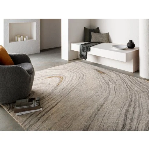Marbled Indoor Neutral Wool Modern Area Rug Living Room