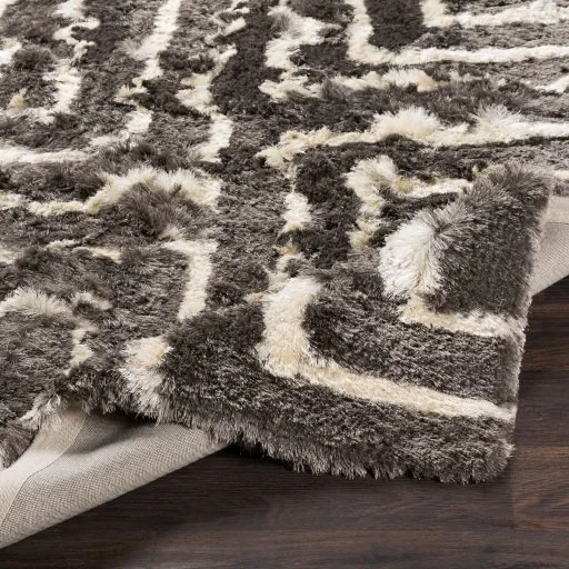 Plush Pile Striped Modern Indoor Shag Rug Details