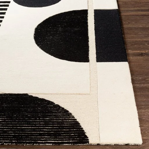 Black and Ivory Abstract Shapes Graphic Modern Indoor Rug
