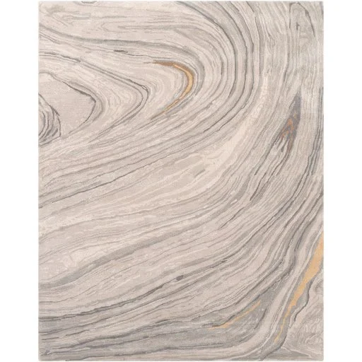 Marbled Neutral Swirl Wool Viscose Rug Mustard Accent