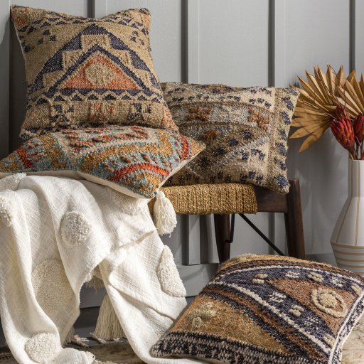 Polka Dot Ivory Shag Throw Styled with Eclectic Pillows