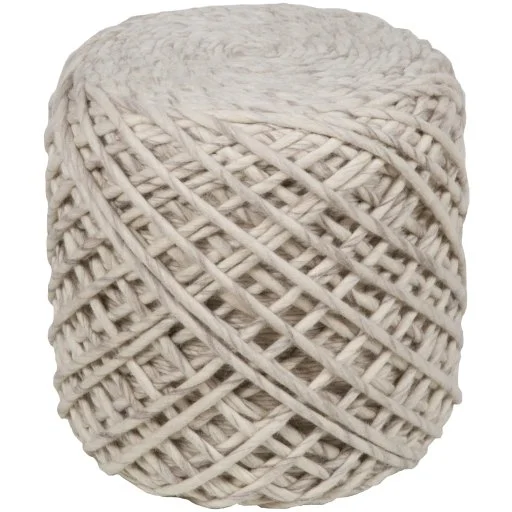 Ivory Felted Wool Coastal Decor Rope Pouf
