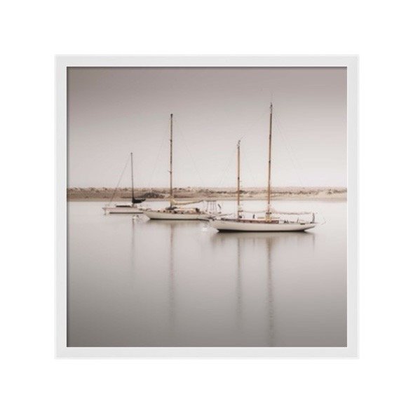 Four Boats Coastal Framed Art Print by Moses Levy