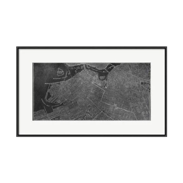 Black and White Vintage Brooklyn Map Framed Art Print