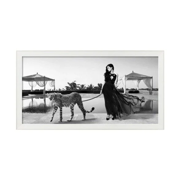 Black and White Cabana Cheetah Model Framed Art Print
