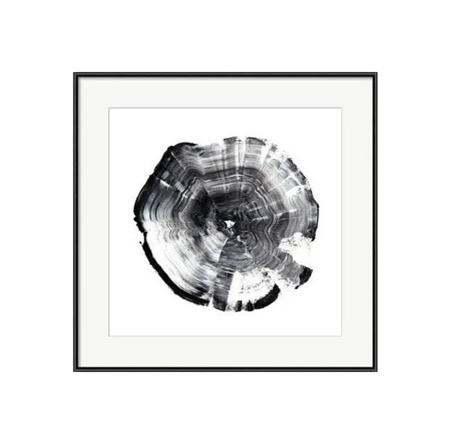 Black and White Abstract Tree Ring Framed Print
