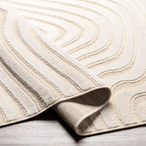 Light Beige Modern Geometric Abstract Swirl Indoor Rug