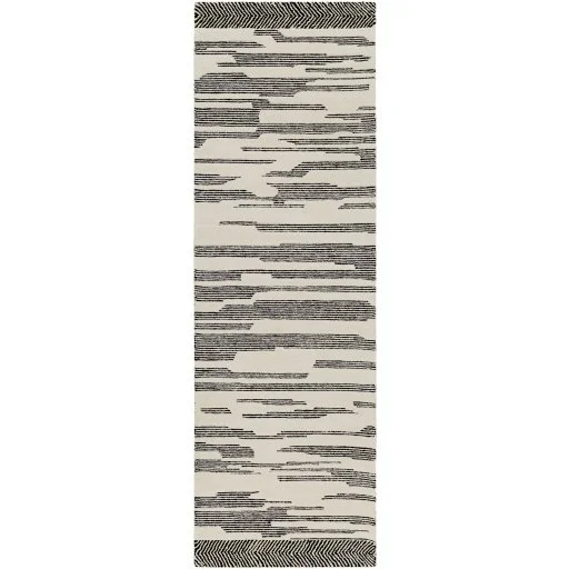 Black and Ivory Stripe Wool Indoor Runner Rug