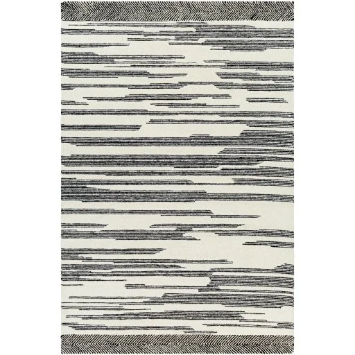 Black and Ivory Stripe Wool indoor Rug