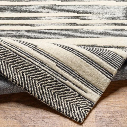 Black and Ivory Stripe Wool indoor Rug Border