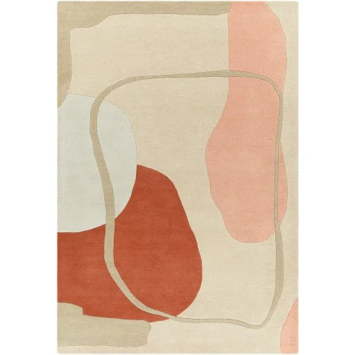 Brick Red Dusty Pink Abstract Wool Rug