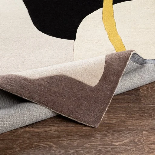 Queens Black Neutral Abstract Wool Rug