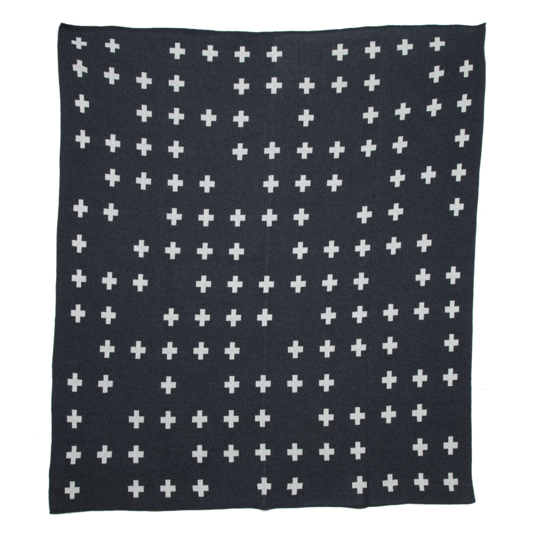 Black and White Scatter Swiss Cross Throw Blanket