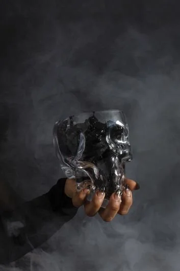Clear Glass Skull Black Candy Dish Halloween