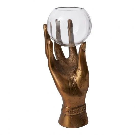 Gold Bronze Hand Halloween Glass Terrarium