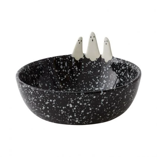 Black Speckled Ghost Banshee Halloween Bowl