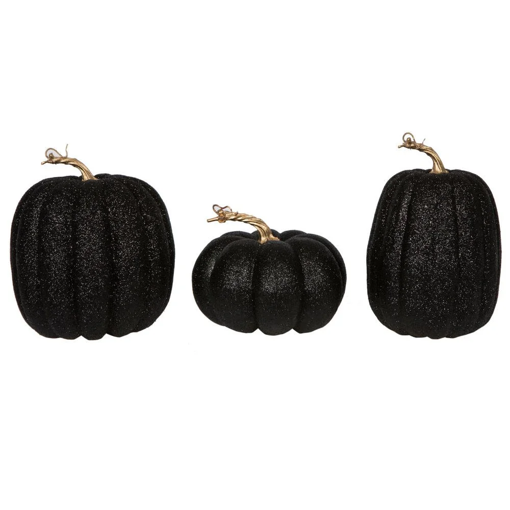 Black Glitter Gold Stem Pumpkins