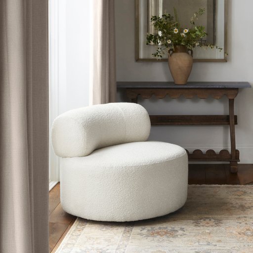 Modern Round Ivory Boucle Accent Swivel Chair
