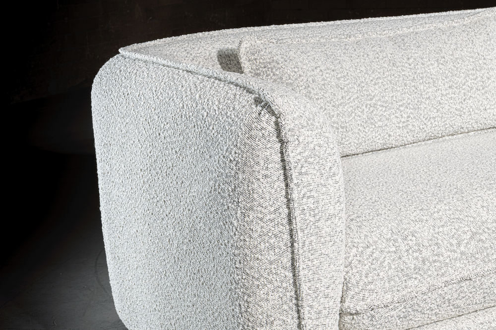 Park Slope Ivory Curvy Boucle Modern Sofa Close Up