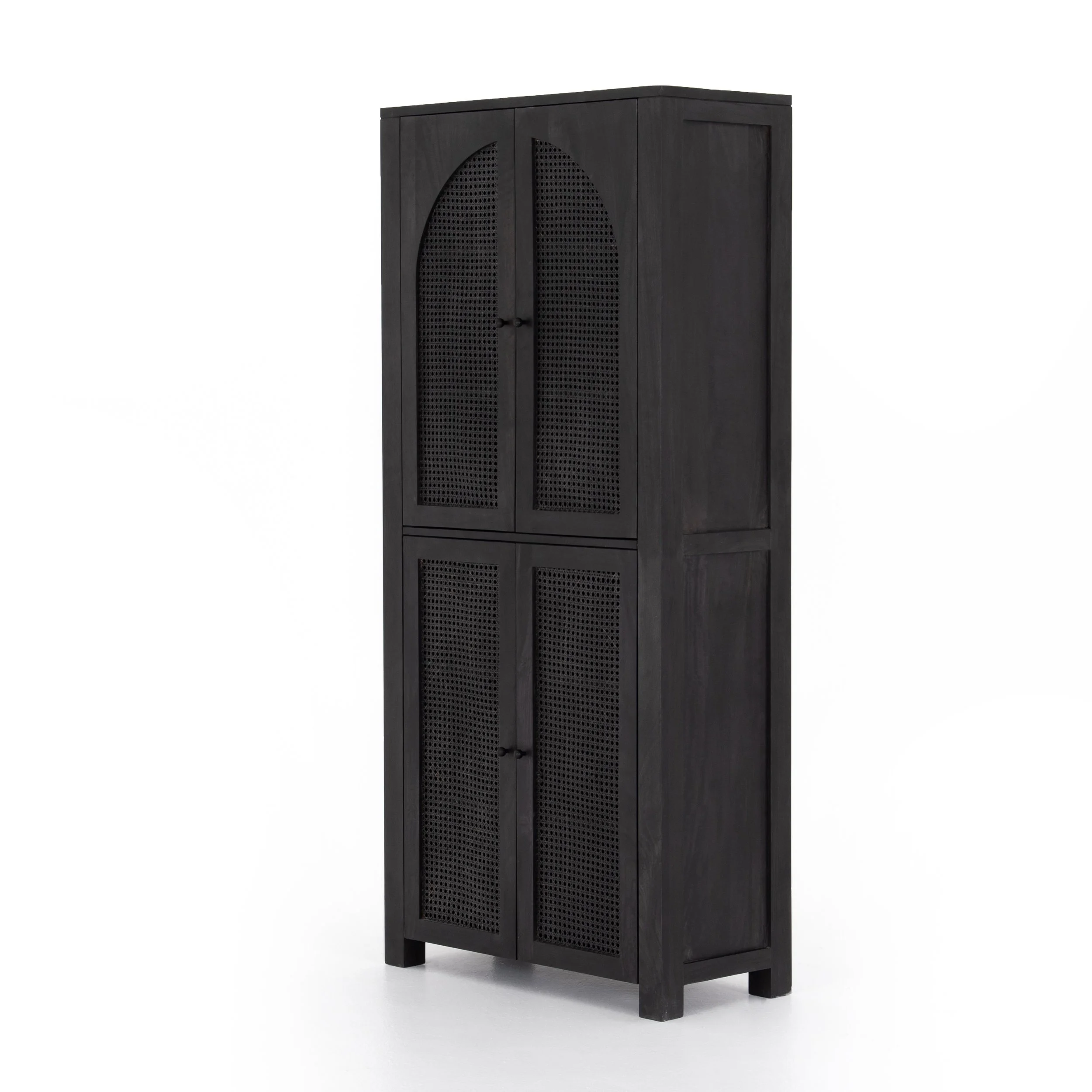 Black-Washed Cane Tall Storage Cabinet