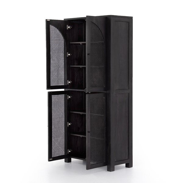 Black-Washed Cane Tall Storage Cabinet