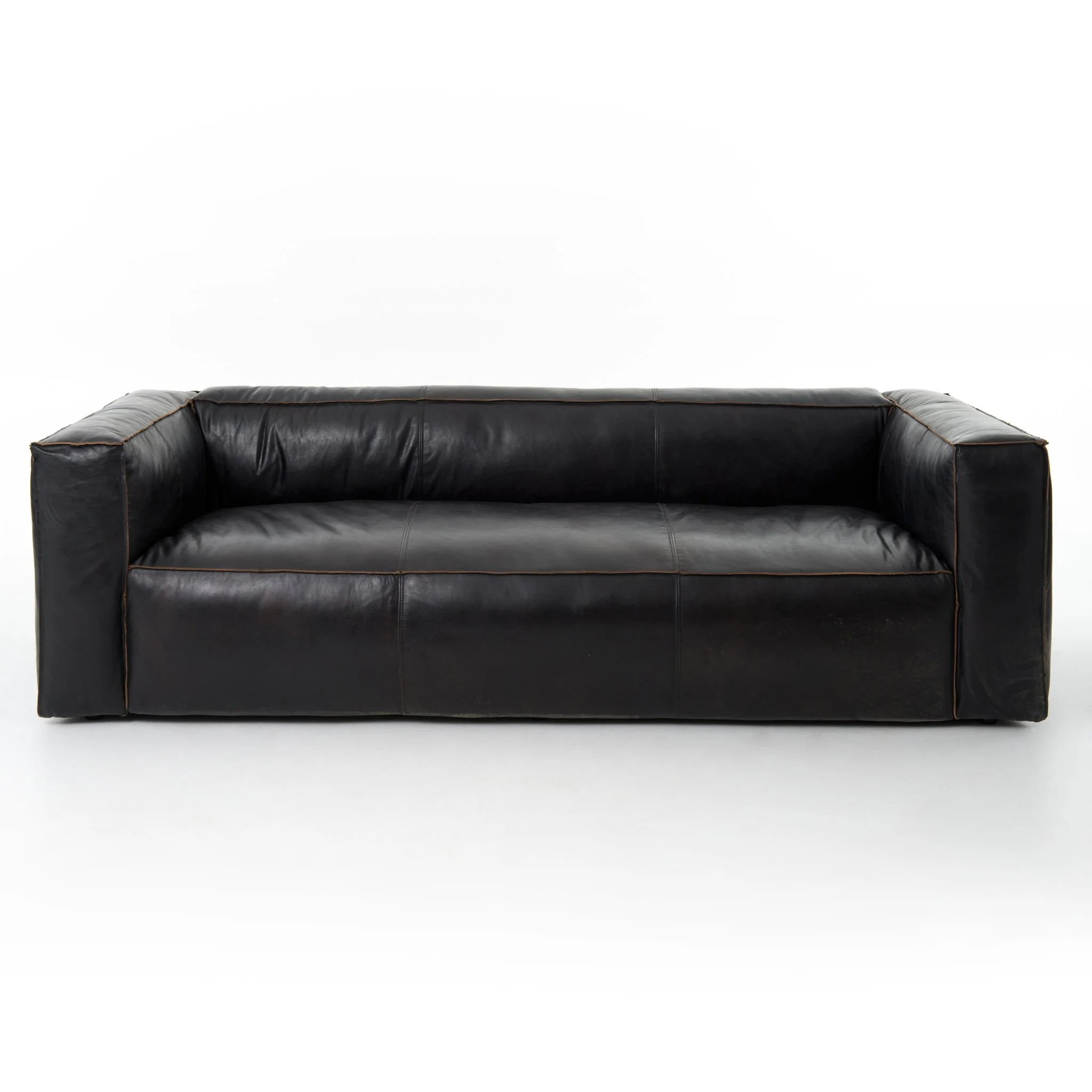 Designer Black Leather Contrast Welt Sofa