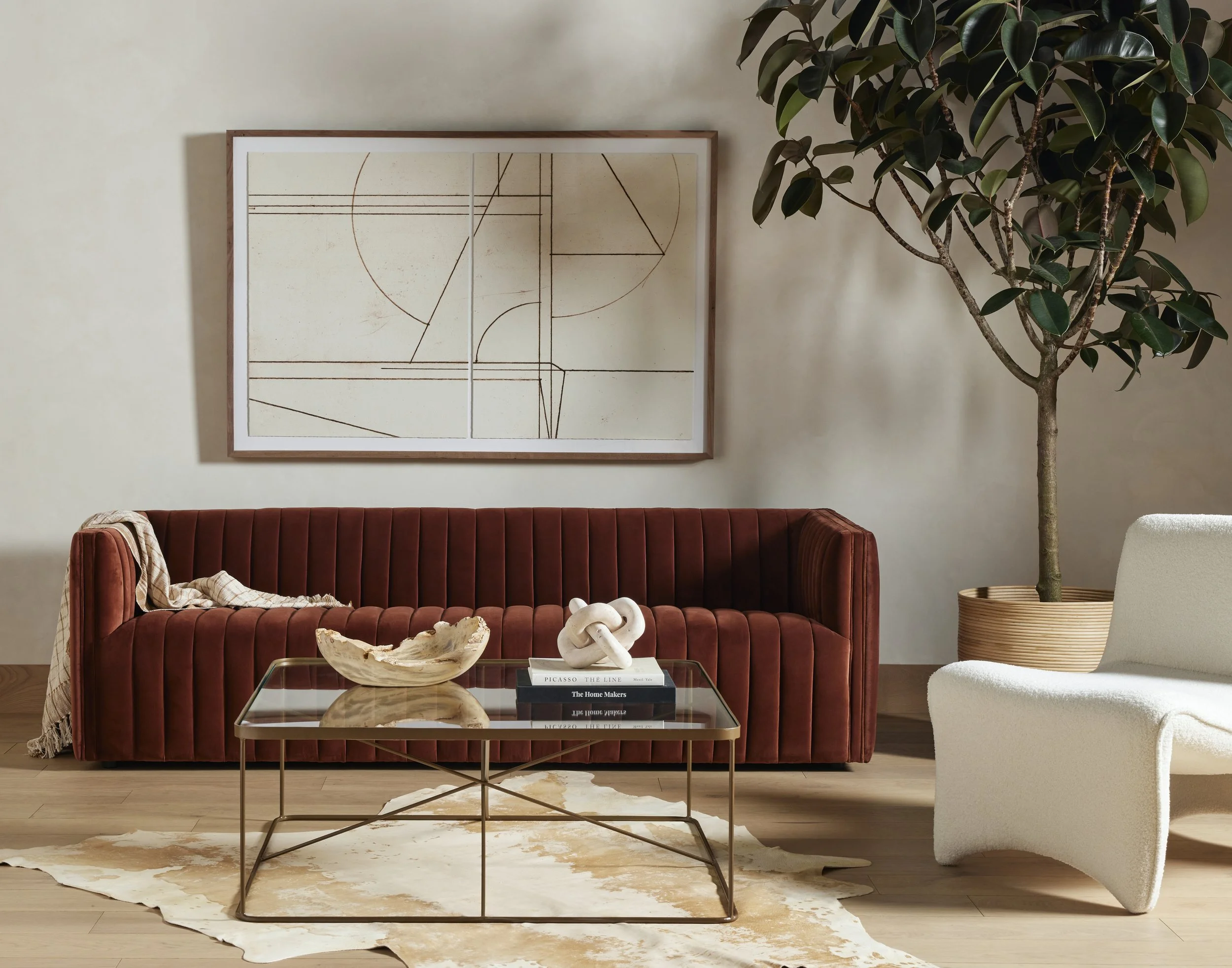 Augustine Auburn Channeled Velvet Sofa Living Room Style