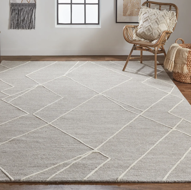 Thom Filicia Euclid Rug: Grey Wool Rug with Abstract Ivory Lines