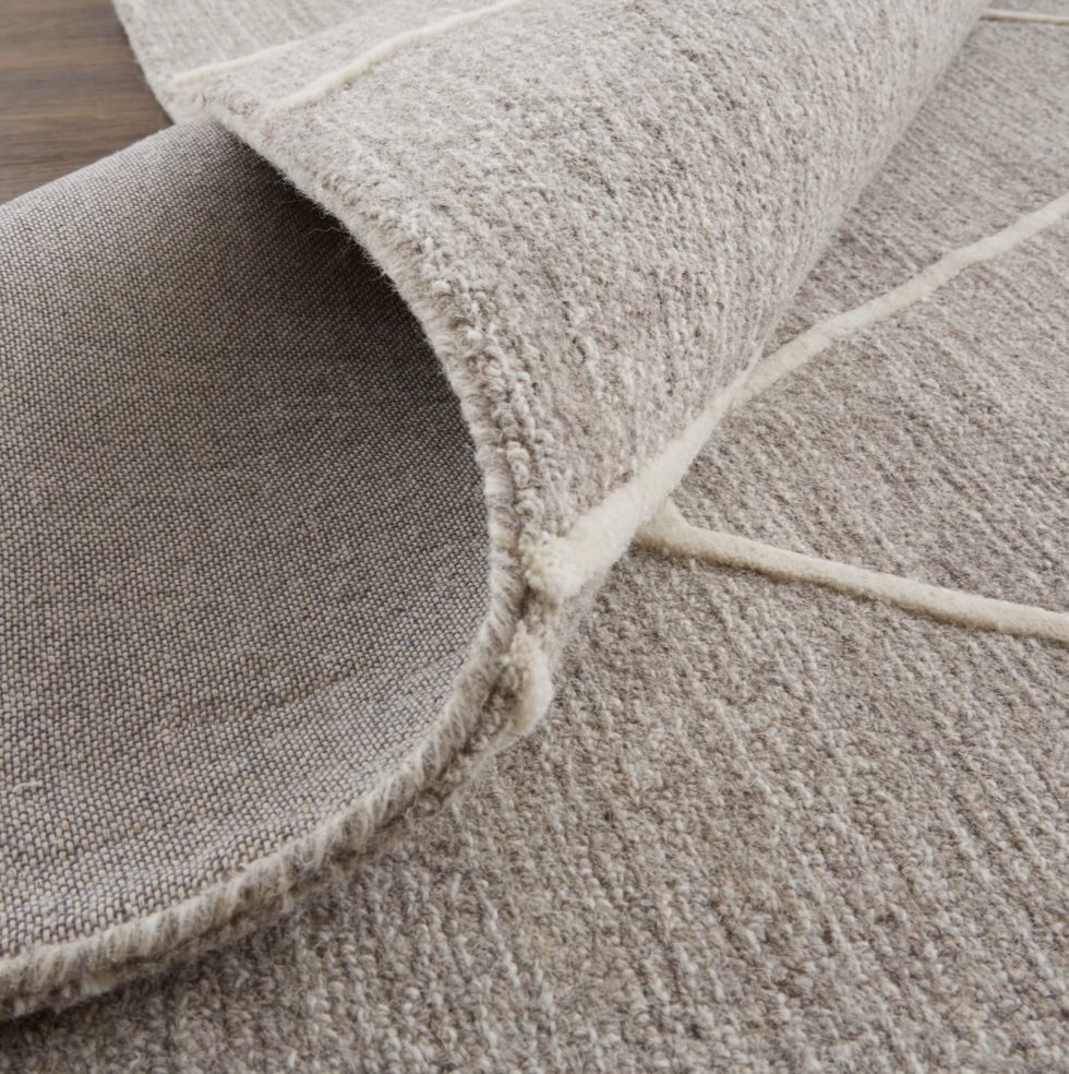 Grey Wool Rug with Abstract Ivory Lines