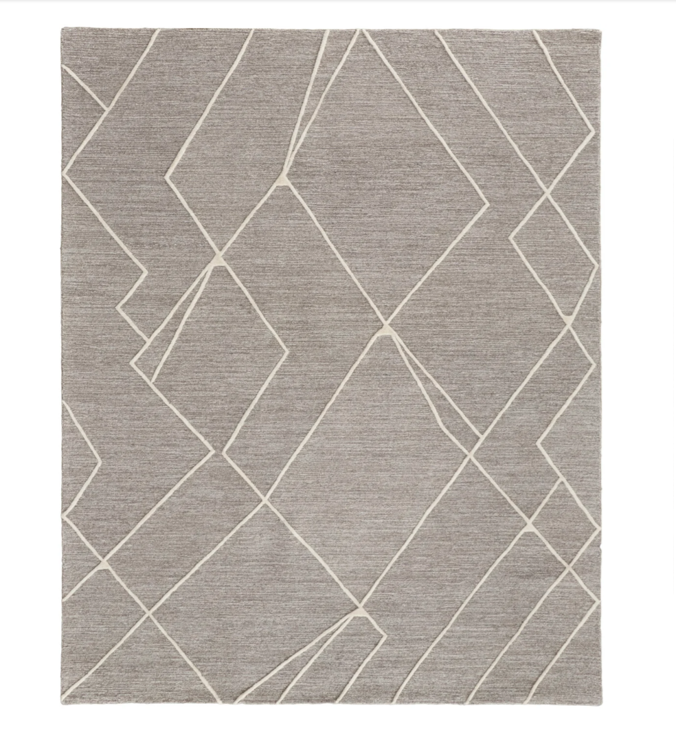 Grey Wool Rug with Abstract Ivory Lines