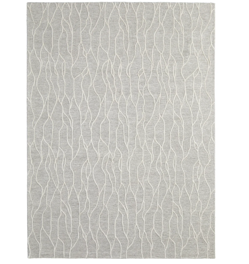Modern Grey Wool Rug Ivory Abstract Lines