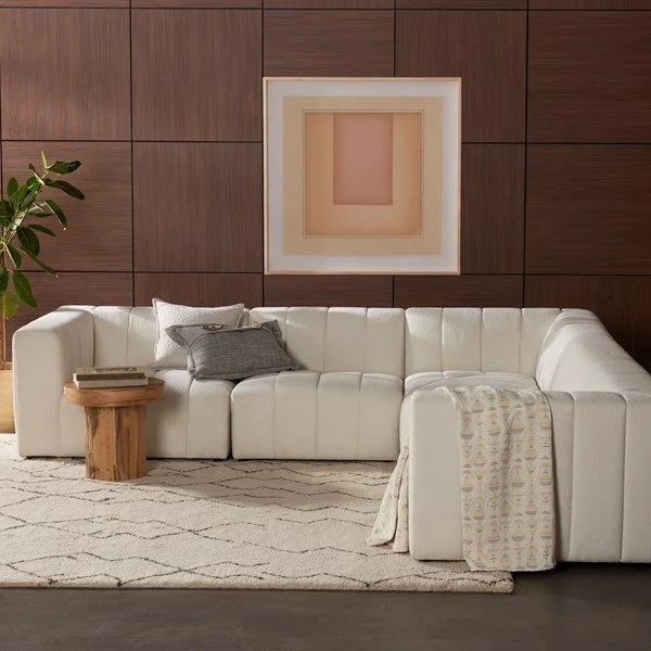 Italian Channeled Sectional Ivory Styled Living Room