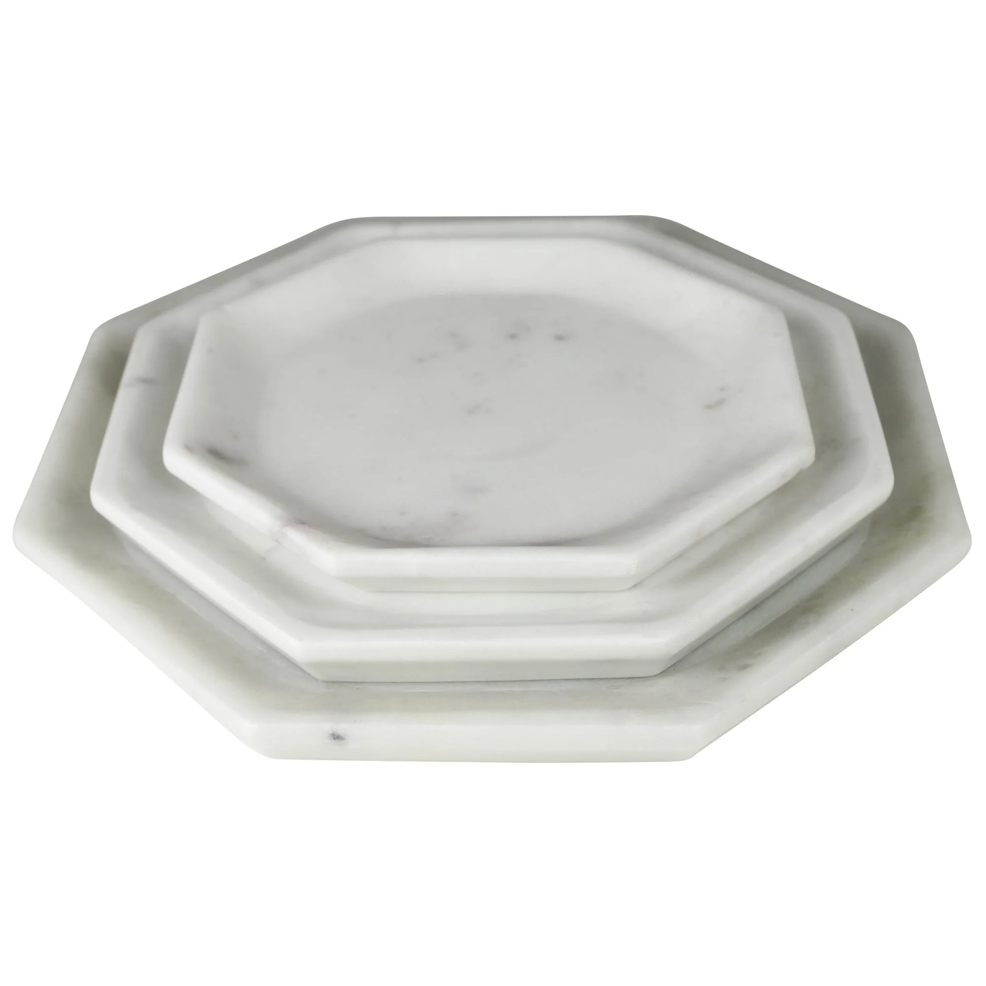 White Marble Hexagon Plate Set of Three