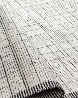 Luster Sheen Modern Grid Rug Black and White