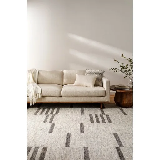 Light Beige and Brown Morrocco No Pile Rug in Living Room