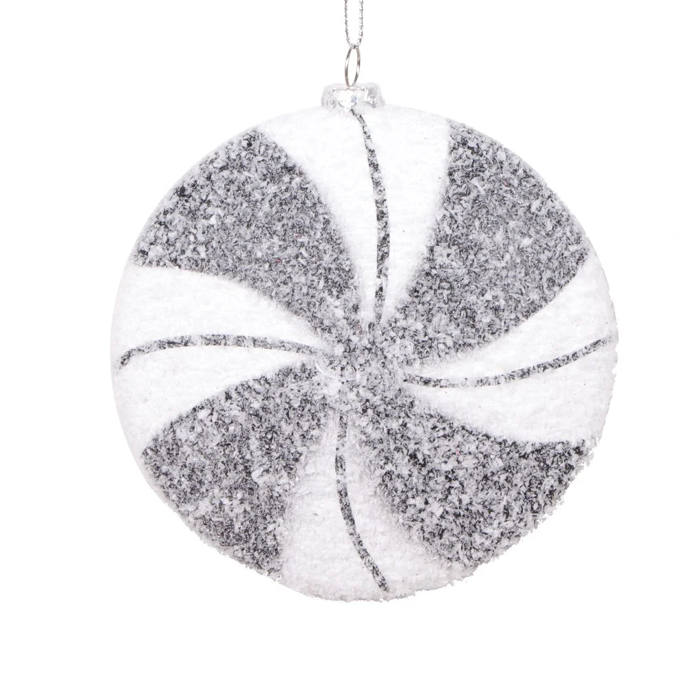 Snowy Black and White Peppermint Ornament