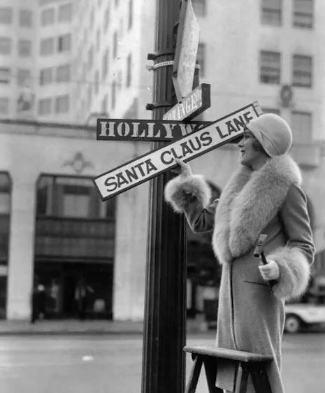 Black & White Woman in Fur Coat, Old Hollywood Blvd Santa Claus Lane